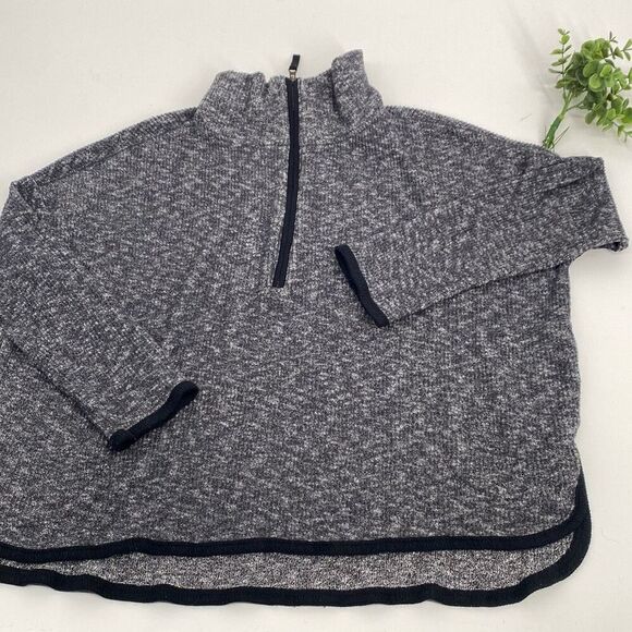 Anthropologie Saturday Sunday weekender Quarter Zip‎ Split Hem Sweatshirt Grey M - Picture 2 of 14